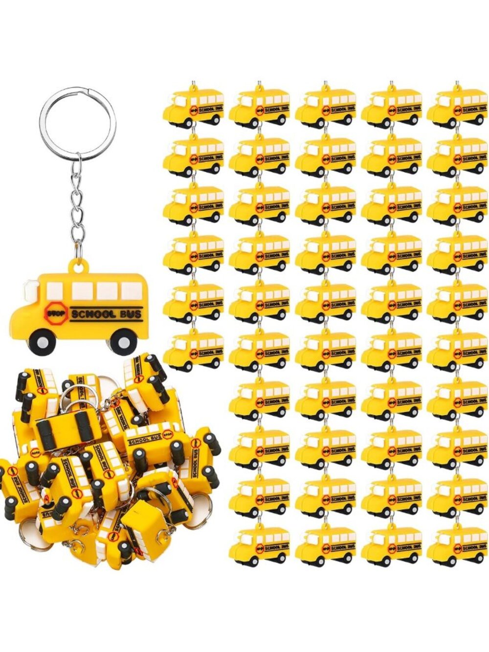 Cute 3D Silicone School Bus Keychains - Bulk Pack, Fun & Colorful Accessories